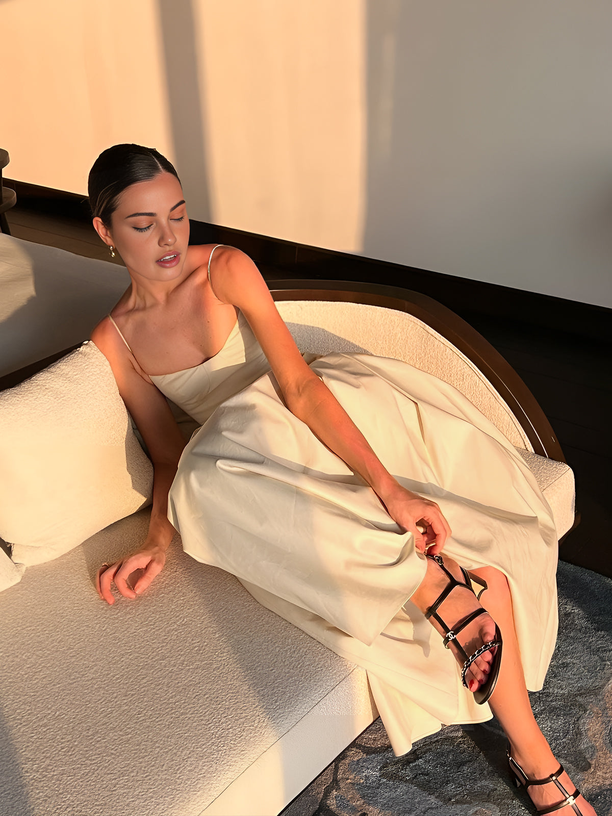 Robe longue cami plissée