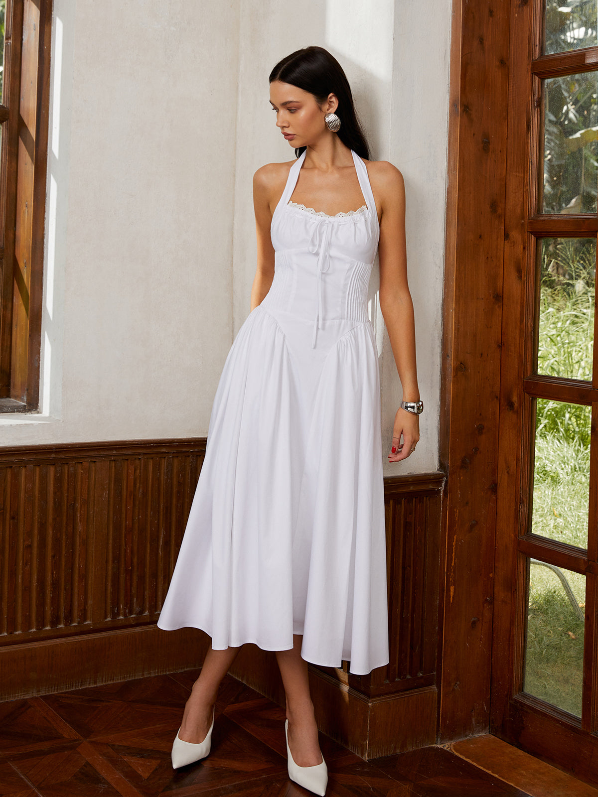 Robe midi vintage à bretelles ajustables