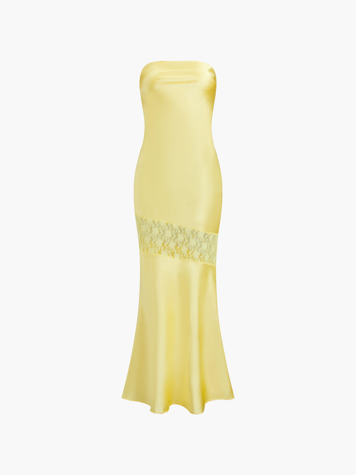 Robe midi tube sans bretelles en dentelle asymétrique
