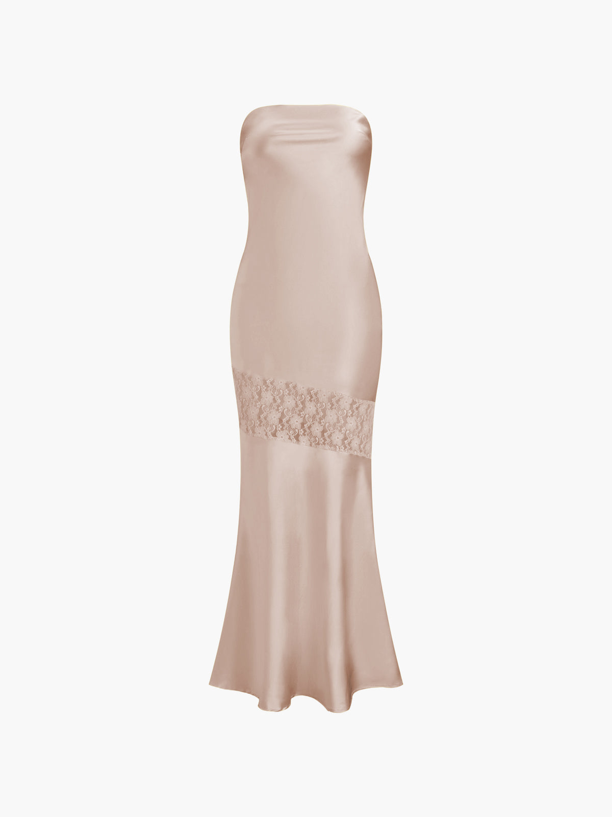 Robe midi tube sans bretelles en dentelle asymétrique