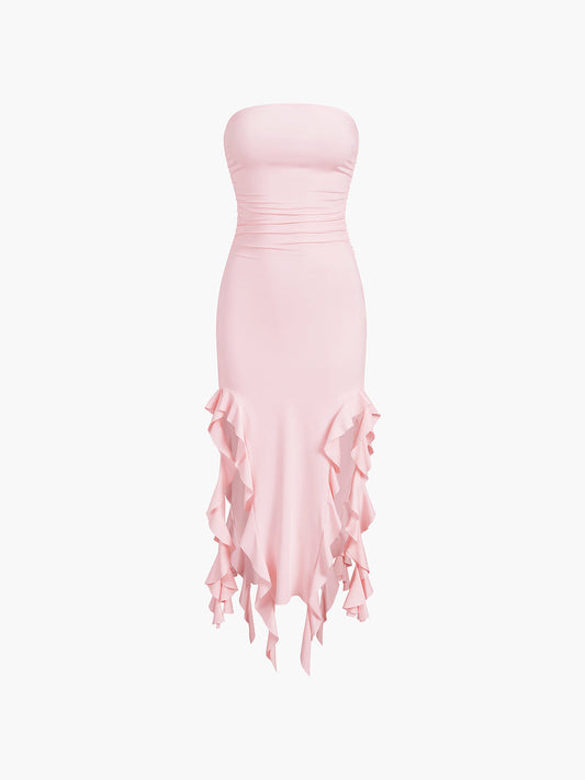 Robe midi tube à volants