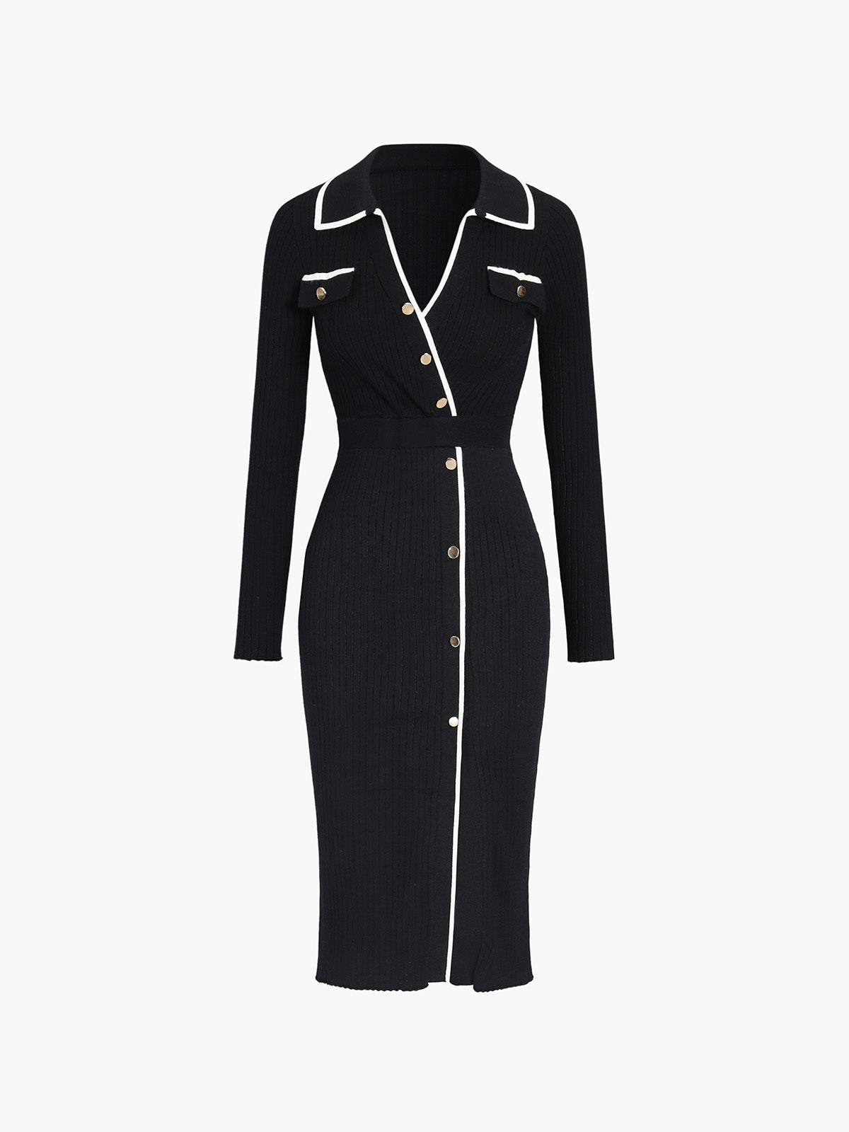 Robe en tricot midi à bordure contrastée