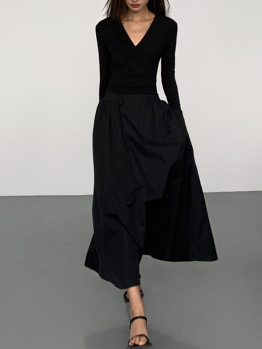 Robe longue à manches longues à double poches en V