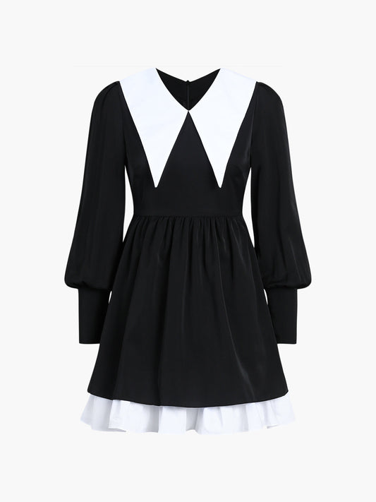 Robe mini à col plissé en patchwork