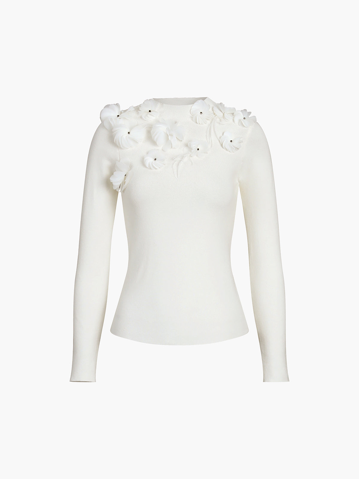 Haut en tricot à manches longues à motif floral