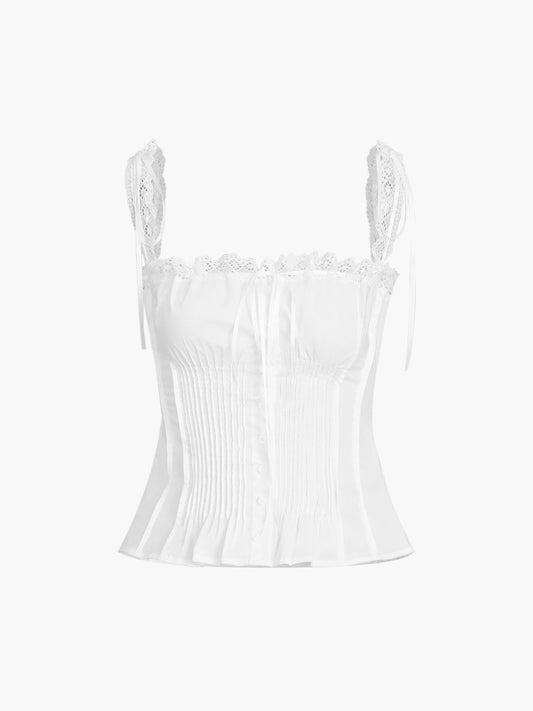 Frenchy Tie Up Lace Trim Cami Top