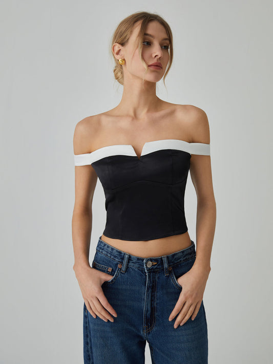 Blouse épaules dénudées avec bordure contrastante