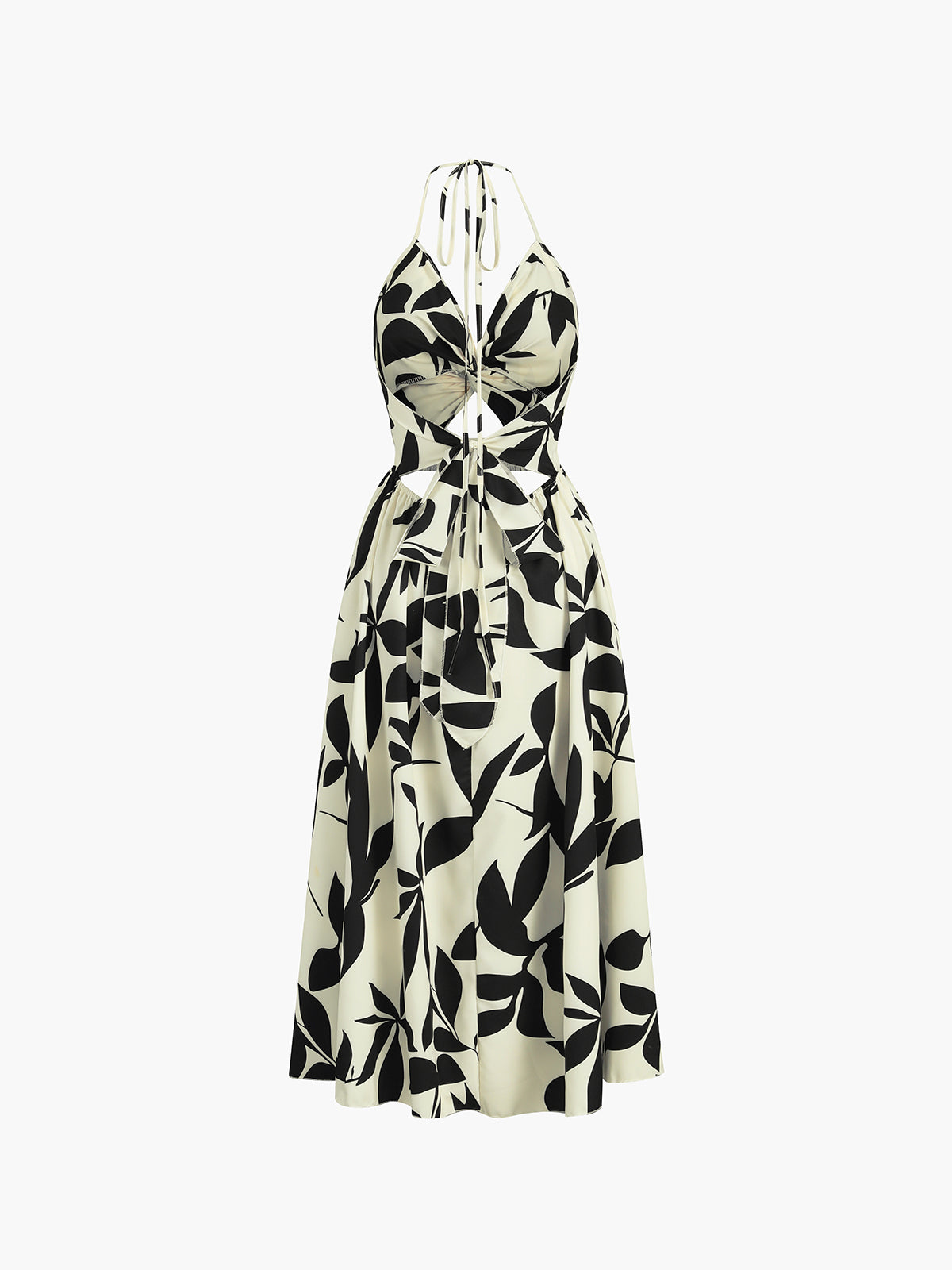 Robe longue à encolure halter avec détail torsadé et découpes à imprimé floral