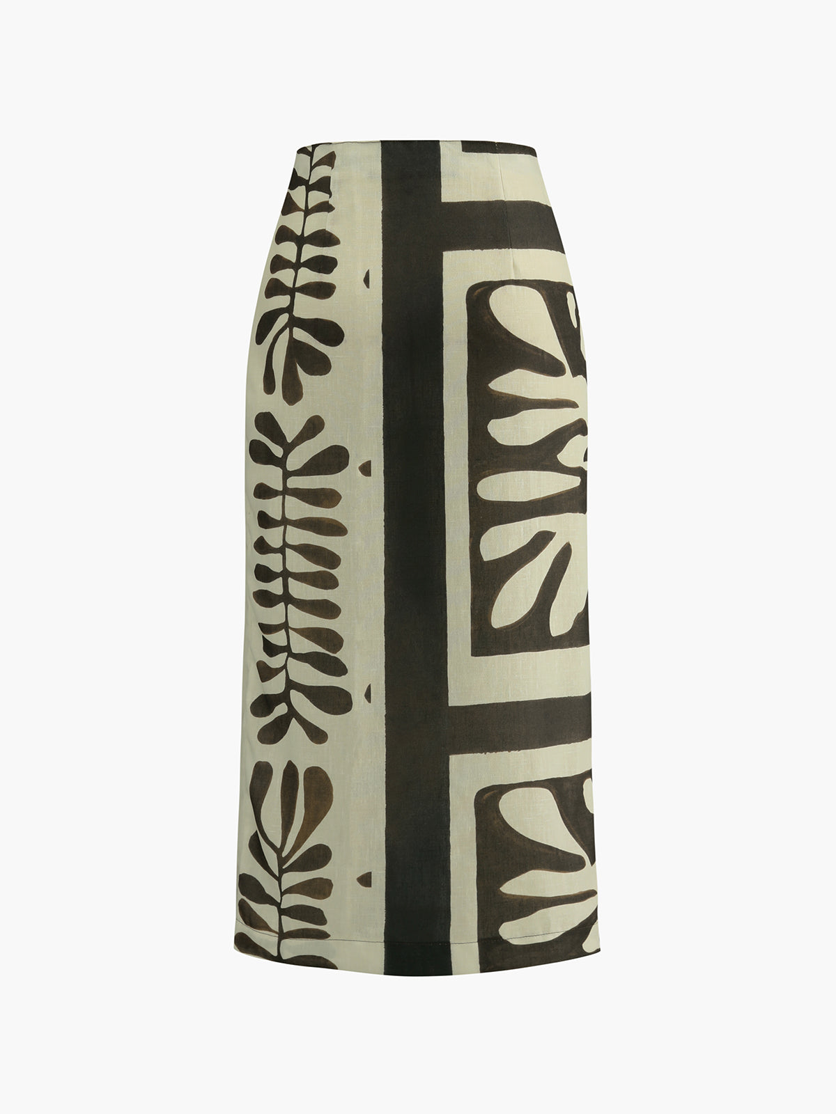 Jupe midi à imprimé feuille asymétrique