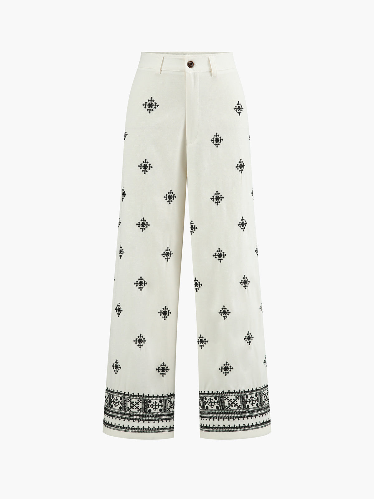 Vintage Print Straight Leg Pants Without Belt