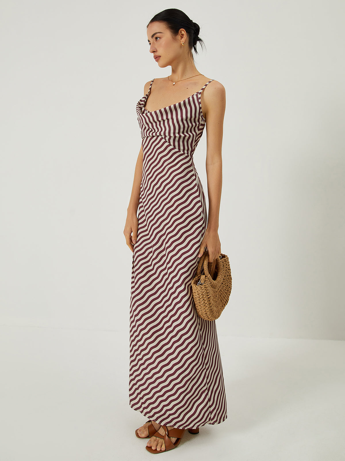 Robe longue slim à encolure basse Stripe