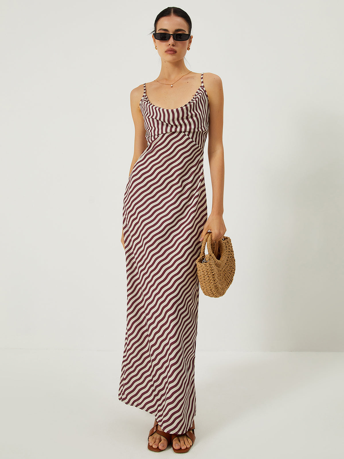 Robe longue slim à encolure basse Stripe