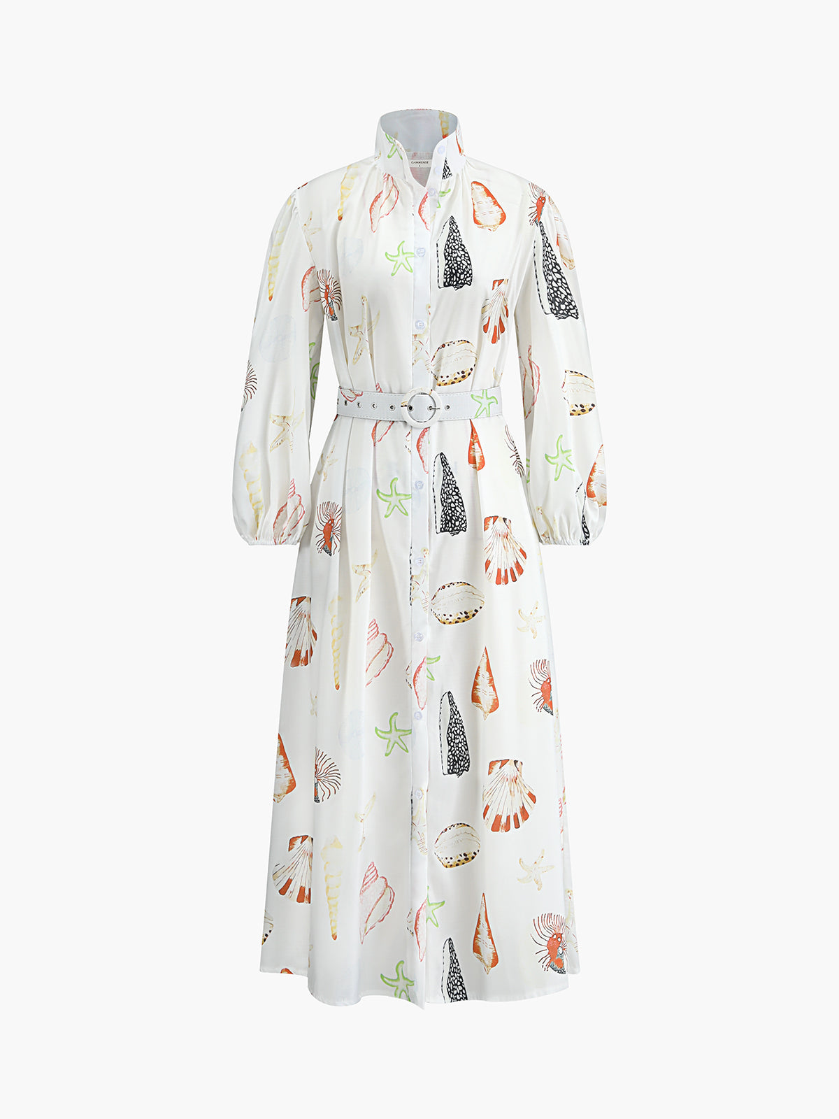 Imprimé vie marine Robe longue à boutons et ceinture à la taille