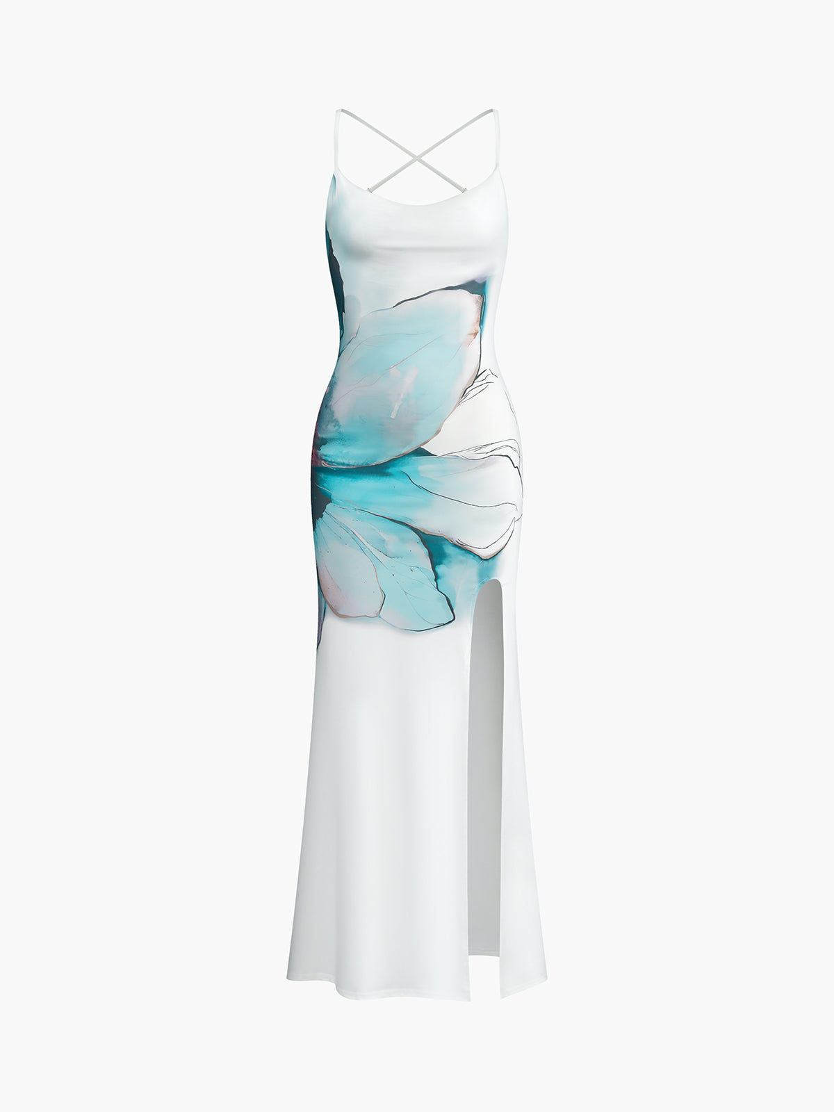 Printed Backless Split Long Dress