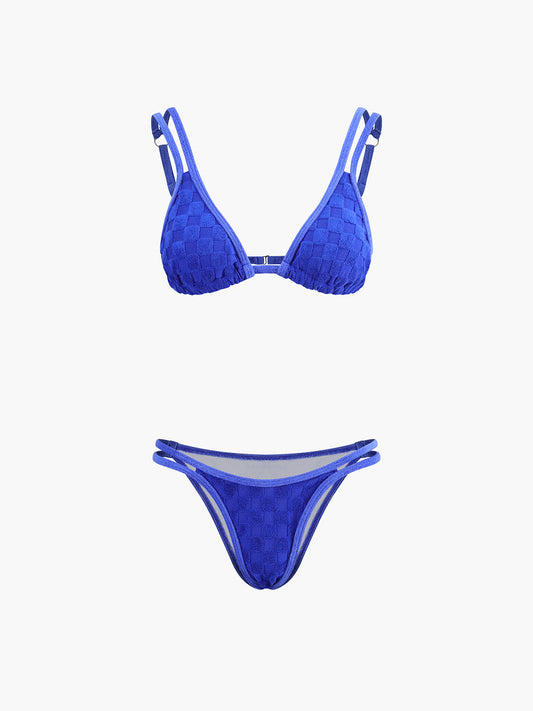 Ring Linked Triangle Textured Bikini Set