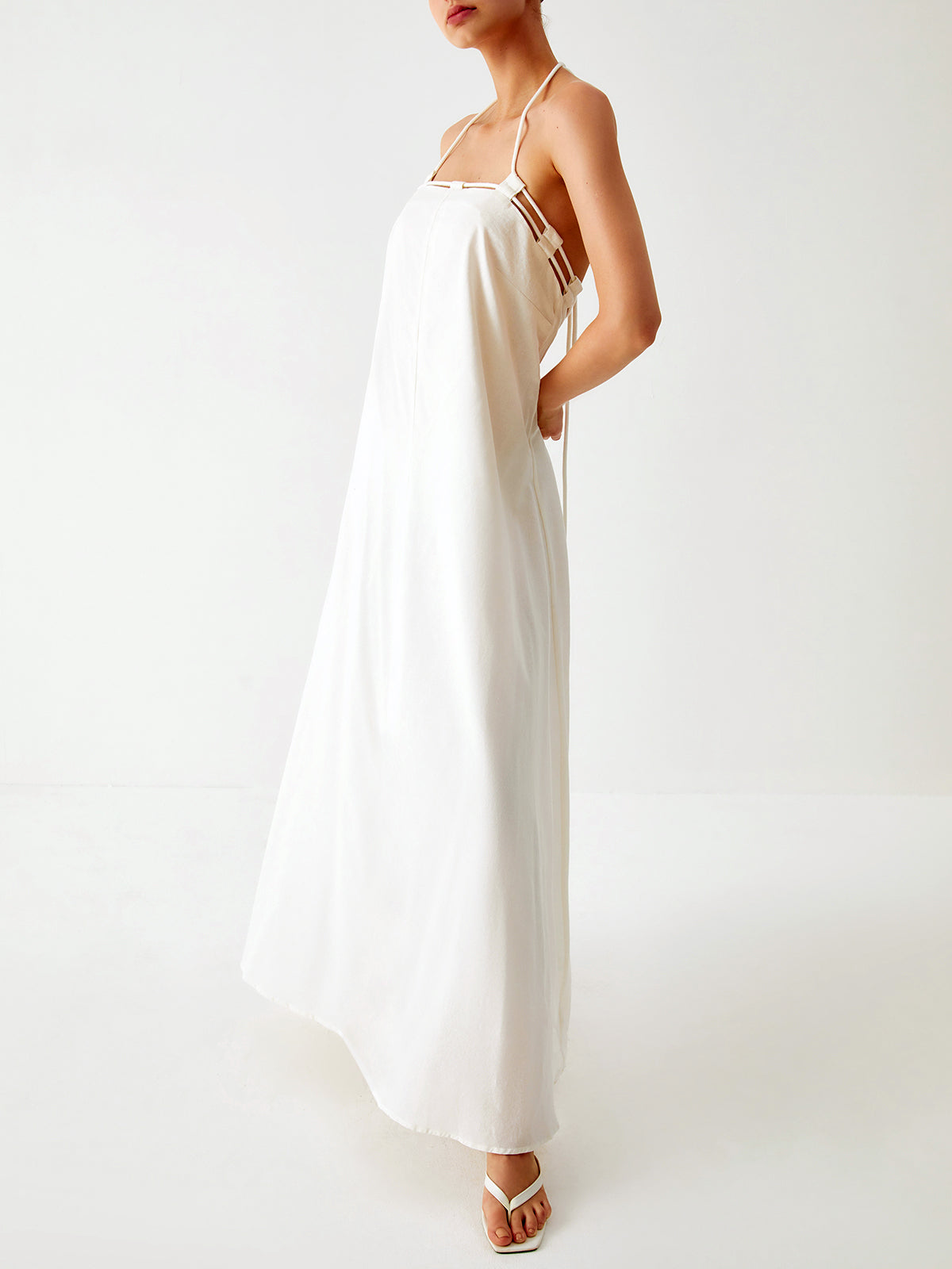 Robe longue cami en coton et lin