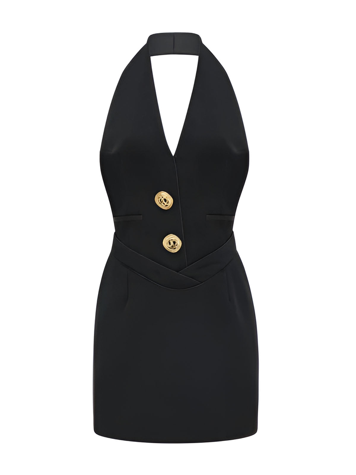 Robe sans manches à col halter avec boutons dorés