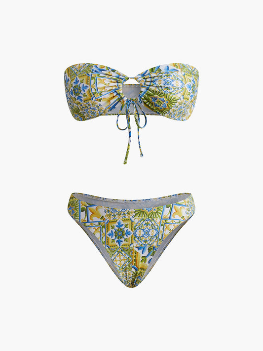 semble bikini noué imprimé sans bretelles