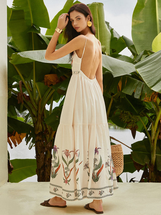 Robe florale plissée dos nu
