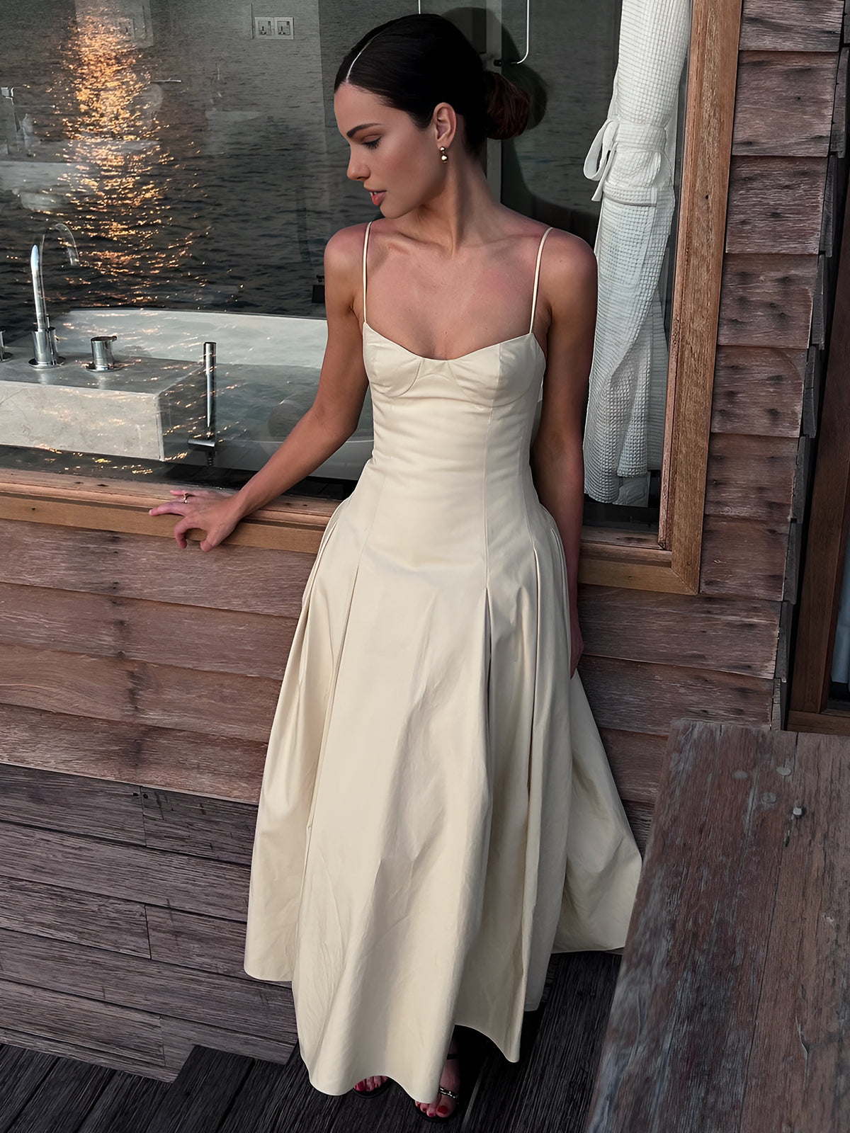 Robe longue cami plissée