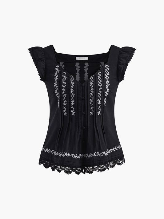 Cotton Embroidery Low Cut Tank Top