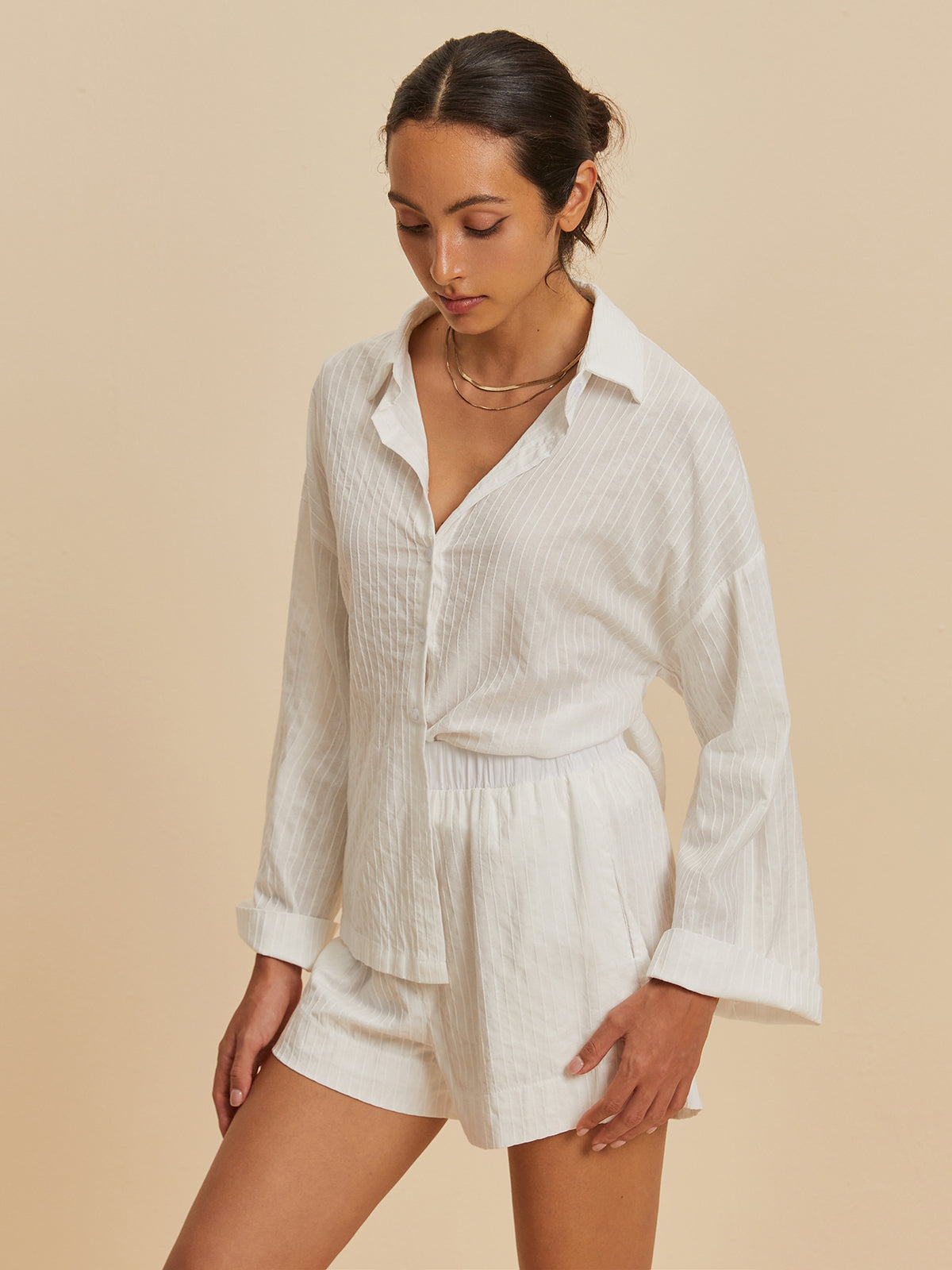 Pockets Lapel Shorts Set