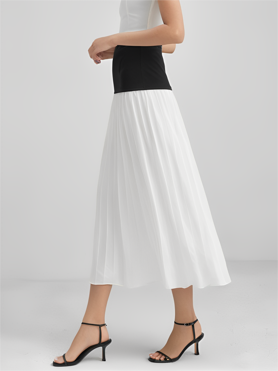 Jupe taille haute plissée en mousseline