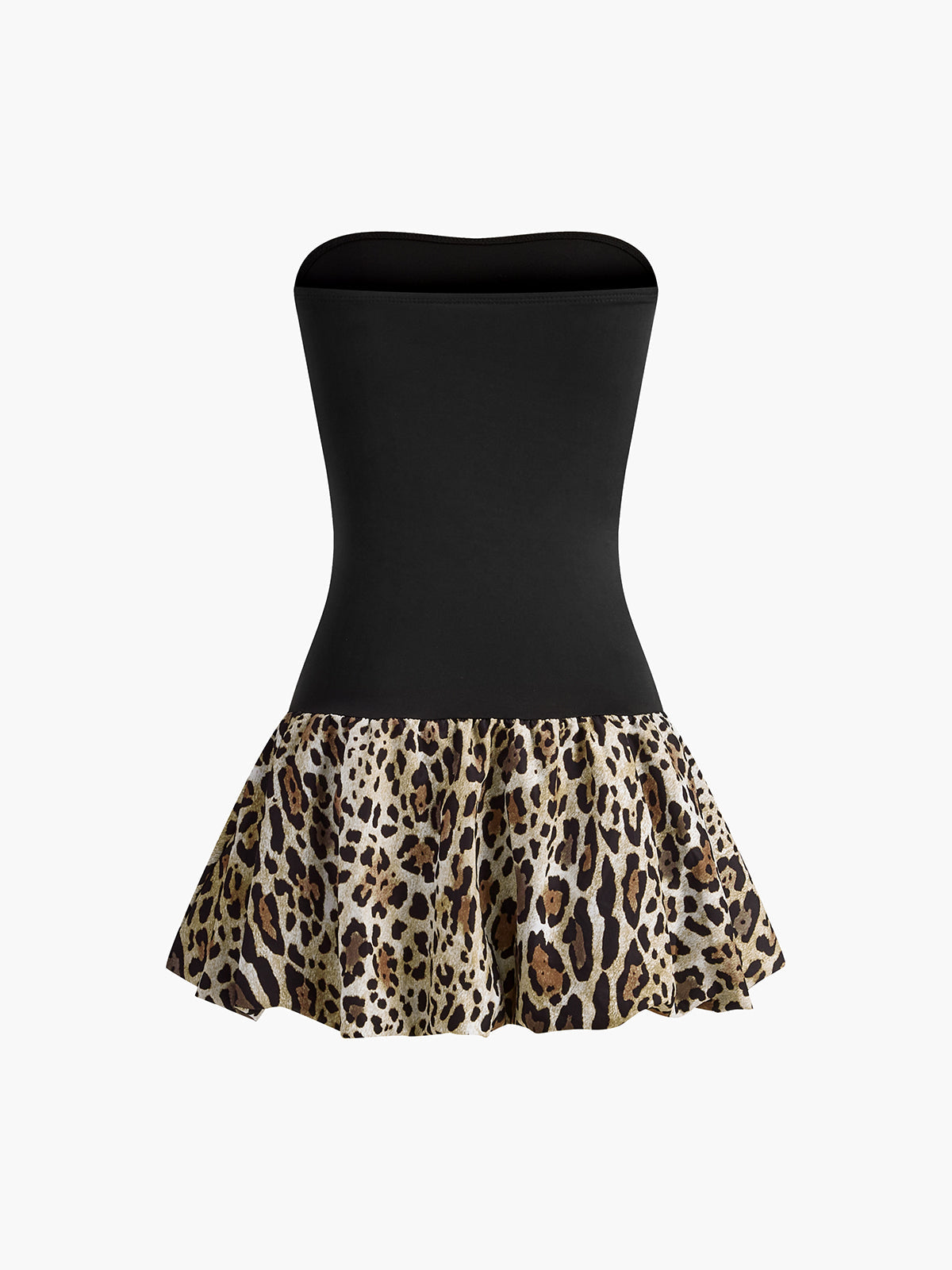 Robe courte sans bretelles à imprimé léopard